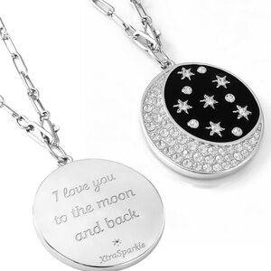 Celestial Black and Silver Necklace Engraved Love Necklace Gift for Her